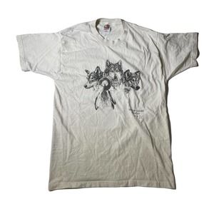 Vintage 90s Wolf‎ Black T-Shirt Size Medium Wolves Nature Animals Wildlife Large